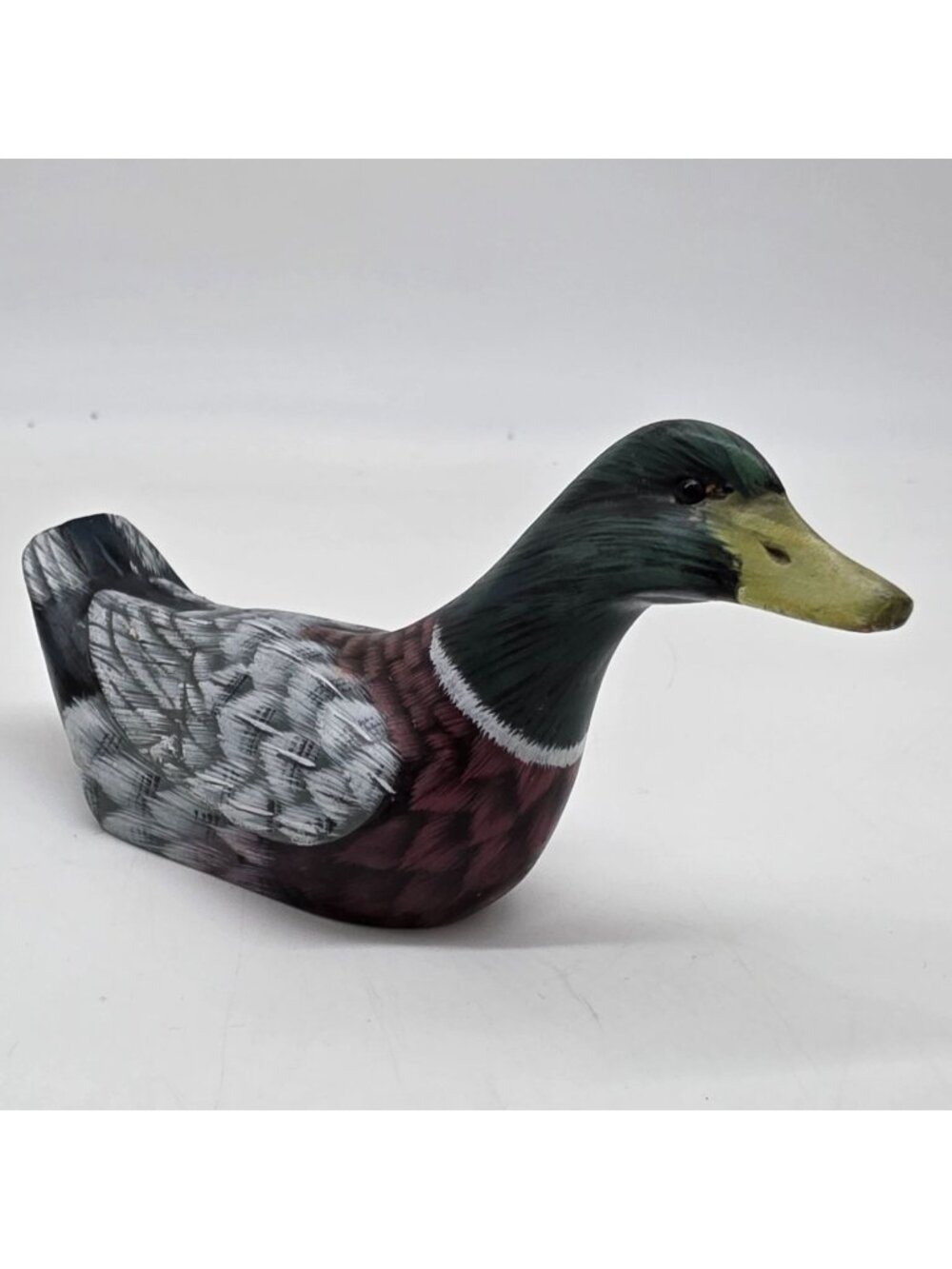 Hand Carved Wood Duck Figure Mallard Waterfowl Signed PWS Figurine